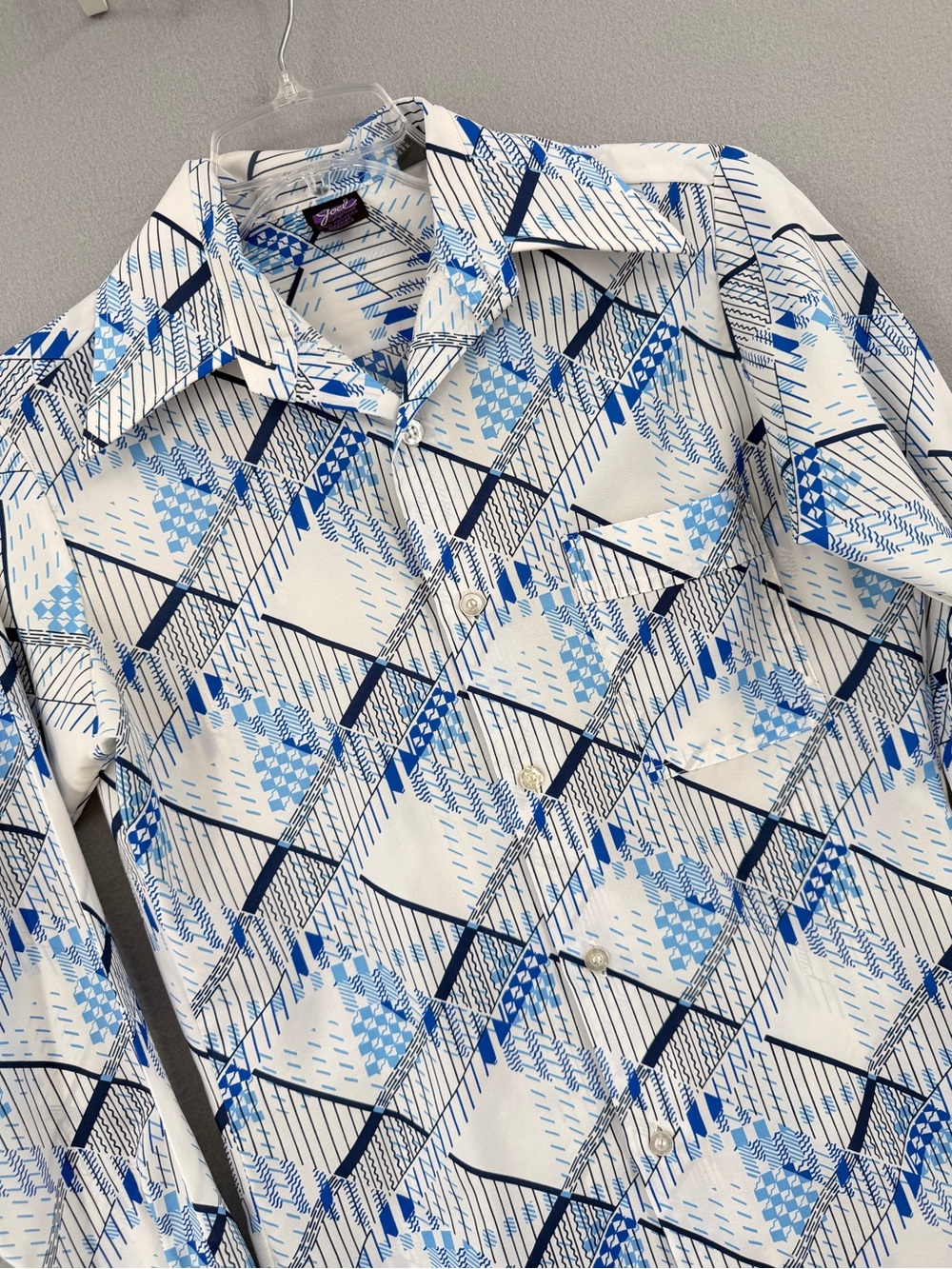 Vintage Joel California Disco Collar Shirt Mens Small Blue Polyester Long Sleeve